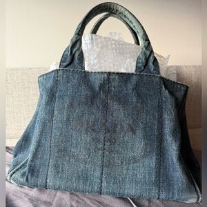 Authentic Prada Canapa Denim Tote 9x15”